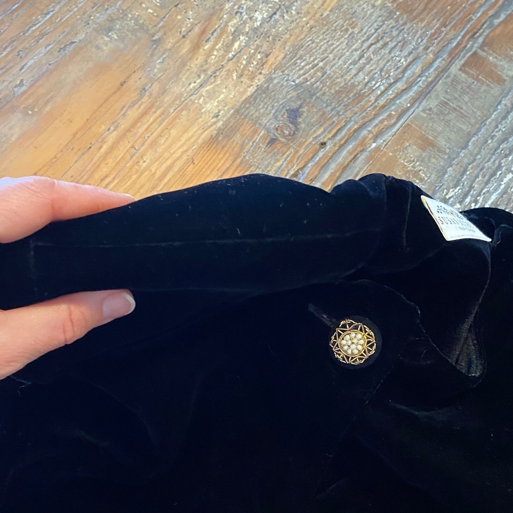 Susan Bristol Velvet black women’s jacket blazer gold pearl buttons elegant - Picture 6 of 14